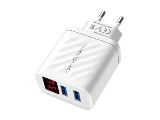 Зарядний пристрій AR-22 220В 2,4А з 2 USB-портами та LCD-дисплеєм, безпечна та швидка зарядка Одеса