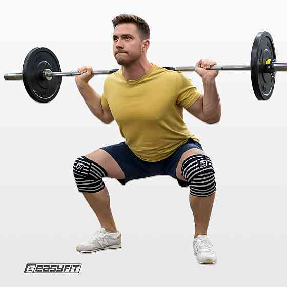 Бинт для присідань EasyFit фіксатор колінного суглоба (чорно-білий) Коломия