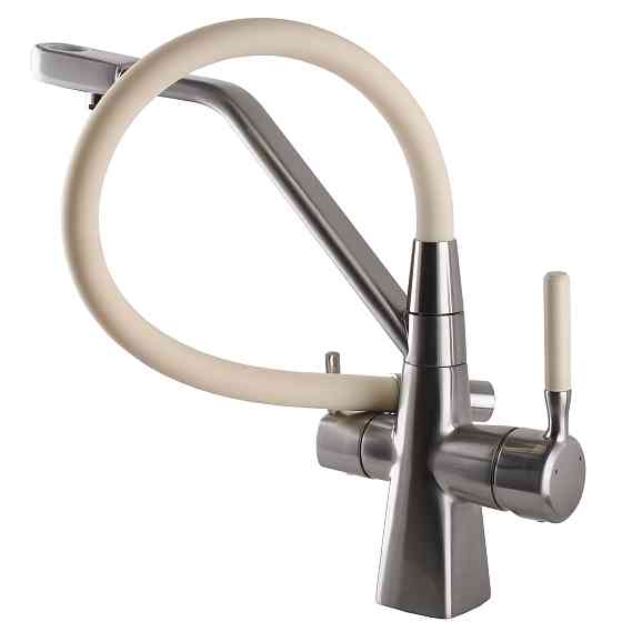 Змішувач для кухні під осмос Globus Lux GLLR-0700-L-08-06 гофрований  на гайці латунь, Сталь-Бежевий Тернопіль