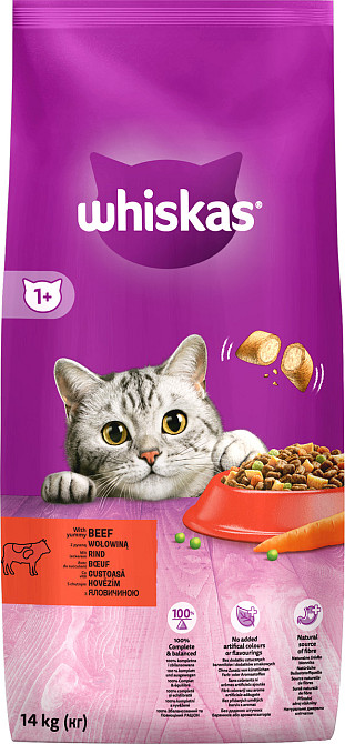 Сухой корм Whiskas (Вискас) для взрослых кошек с говядиной, 14 кг Винница - изображение 1