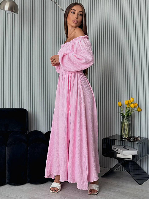 Жіноче романтичне плаття максі з натуральної тканини муслін 100% бавовна Ніжно рожевий, 42/44 Одеса - фото 8