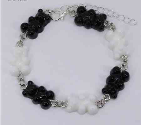 Браслет з мармеладними ведмедиками на ногу чорно-білий - довжина 18см + 4см, регулюється, смола, цинковий сплав Київ