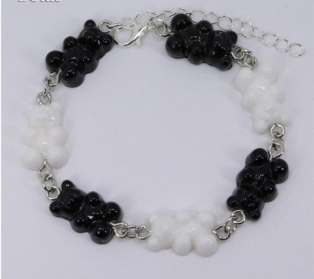 Браслет з мармеладними ведмедиками на ногу чорно-білий - довжина 18см + 4см, регулюється, смола, цинковий сплав Київ - фото 2