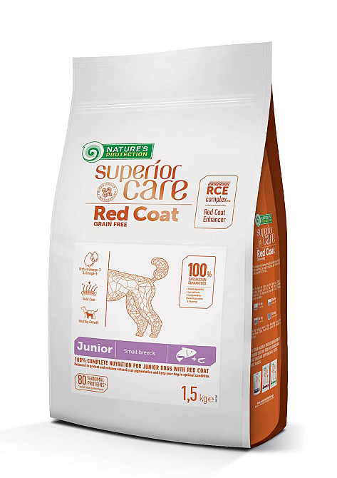 Nature's Protection Superior Care Red Coat Grain Free Salmon Junior Small Breeds Сухий беззерновий корм для юніорів малих порід з рудим забарвлен Київ - фото 1