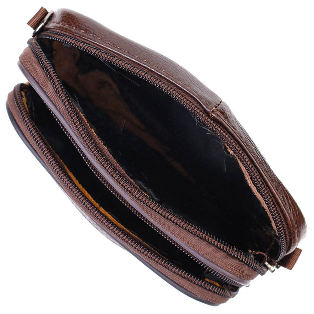 Чоловіча горизонтальна поясна сумка з натуральної шкіри 21486 Vintage Коричнева Київ - фото 5