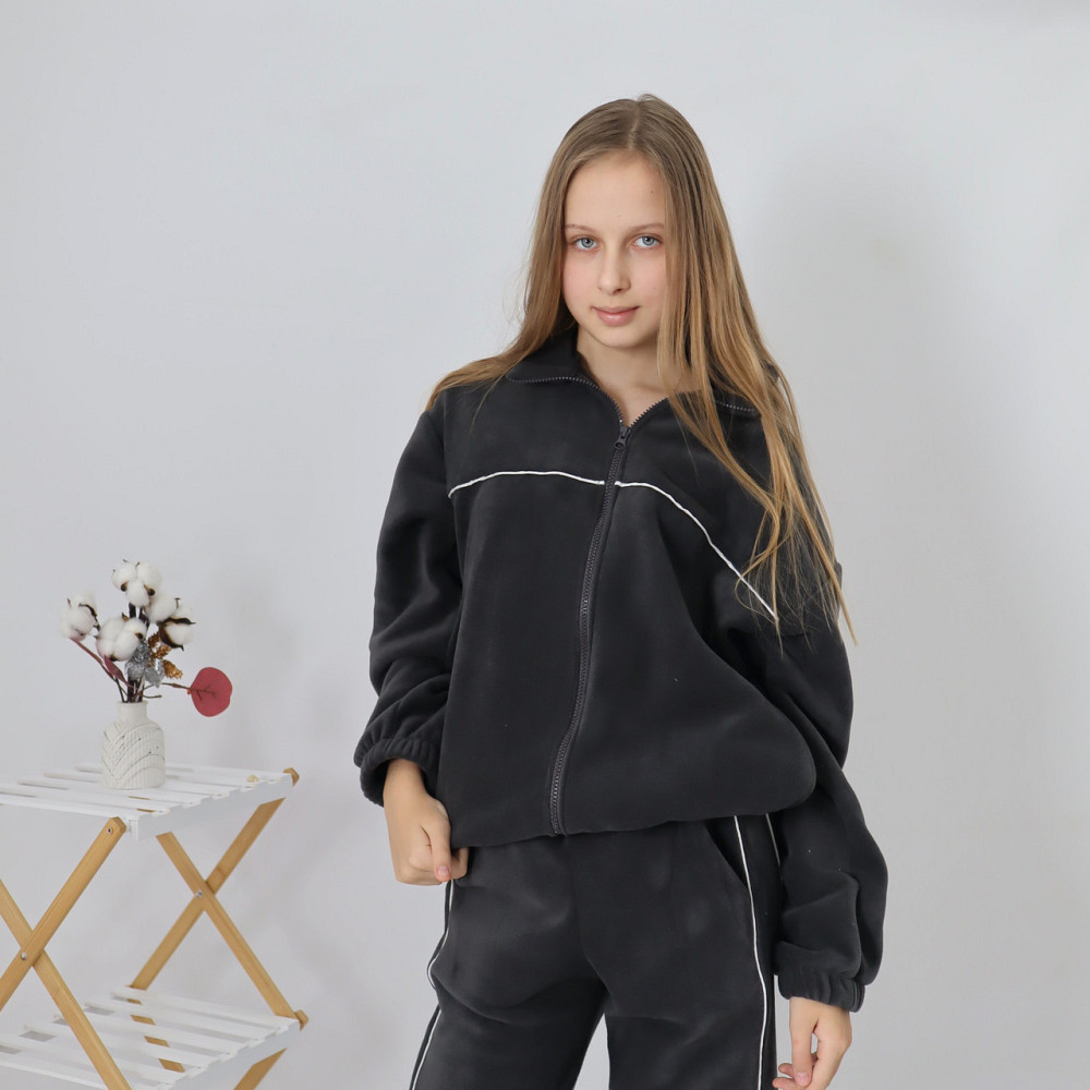 Дитячий флісовий теплий костюм на зиму (толстовка на затяжках + штани з кантом) Графіт 152 Кам'янець-Подільський - фото 2