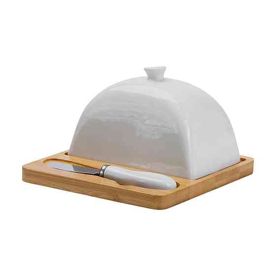 Yiwu Маслянка порцелянова 15×15×9 см з ножем на підставці Коломия