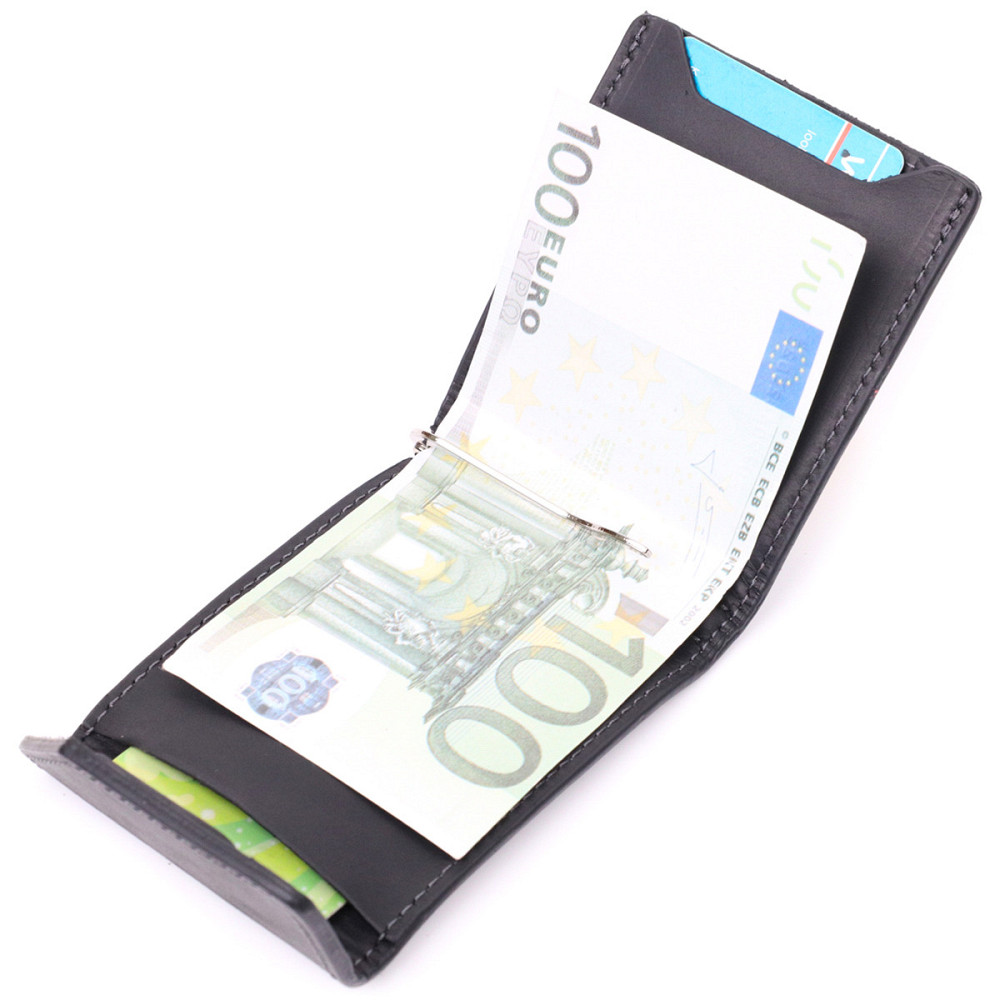 Компактный кожаный зажим для денег с держателем для Apple AirTag GRANDE PELLE 11617 Черный Киев - изображение 7