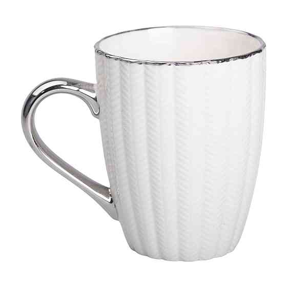 Чашка порцелянова 400 (мл) зі сріблястим обідком та ручкою Бежева RX-N231315BE Коломия