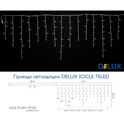 Гірлянда Delux ICICLE 75 LED 2 x 0.7 м IP44 EN Синій/білий (90016592) Вінниця - фото 3