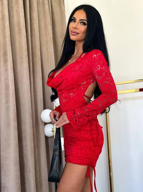 Жіноча стильна святкова мереживна мініплаття із зав'язками, мереживо + підкладка трикотаж олія червона, 42/44 Одеса - фото 4