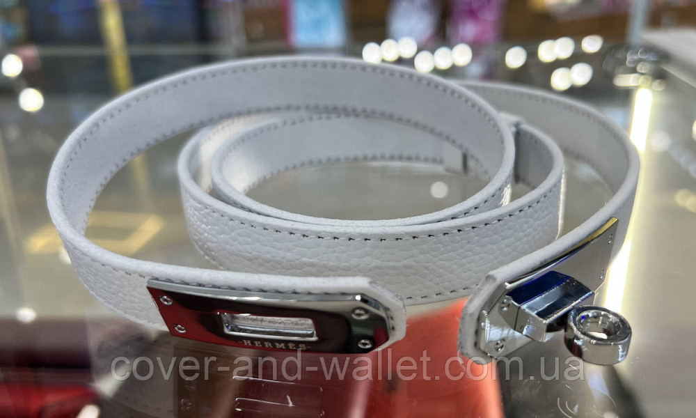 Вузький жіночий ремінь білого кольору з модною пряжкою Kelly 20 мм Puos Київ - фото 3