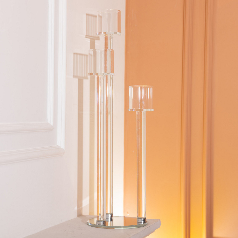 Yiwu Підсвічник скляний на 3 свічки 16×57 см підсвічник декоративний прозорий на ніжці HP-4-15 Коломия - фото 4
