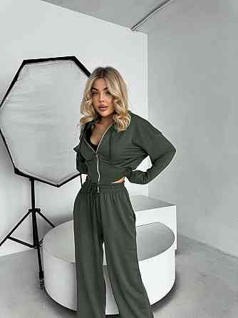 Жіночий прогулянковий костюм-двійка: кофта та штани турецька двонитка Хакі, 46/48 Одеса