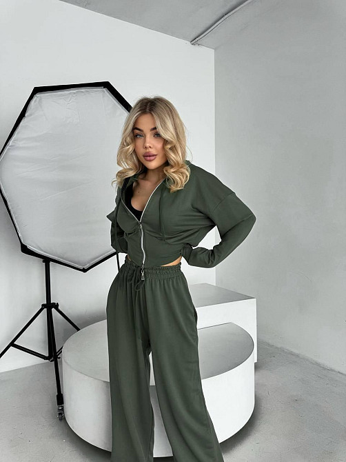 Жіночий прогулянковий костюм-двійка: кофта та штани турецька двонитка Хакі, 46/48 Одеса - фото 1