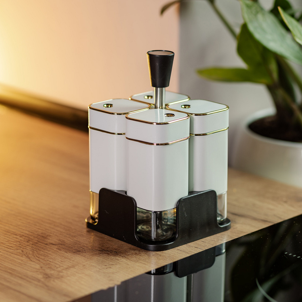 Набір для спецій на підставці 4 предмети 10х10х17 см ємності для приправ 120 мл Білий HP-1312 Коломия - фото 8