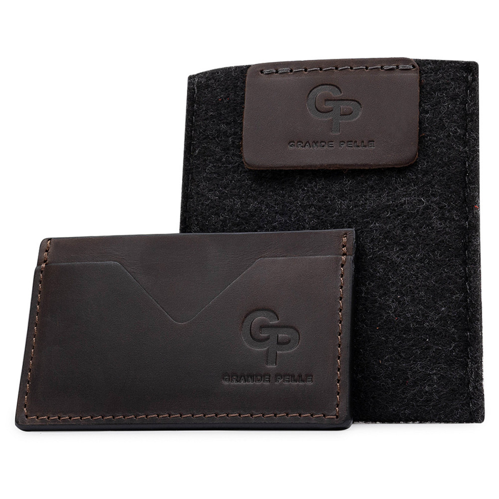 Шкіряний матовий картхолдер Коричневий (GRANDE PELLE) Київ - фото 10