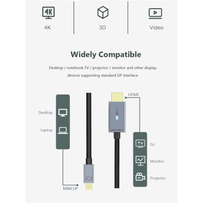 Кабель мультимедійний mini DisplayPort to HDMI 1.0m Cabletime (CA914593) Вінниця - фото 7