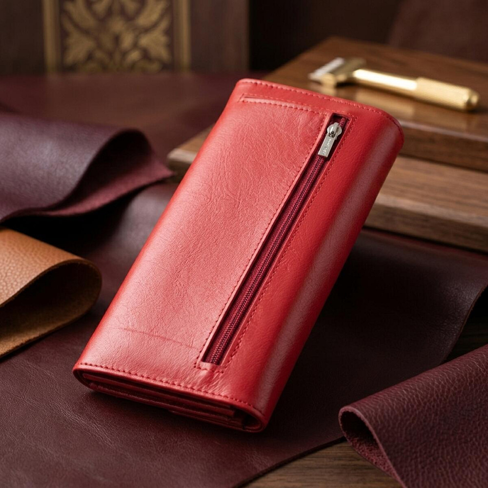 Женский кошелек с геометрическим клапаном из натуральной кожи ST Leather 22545 Красный Киев - изображение 14