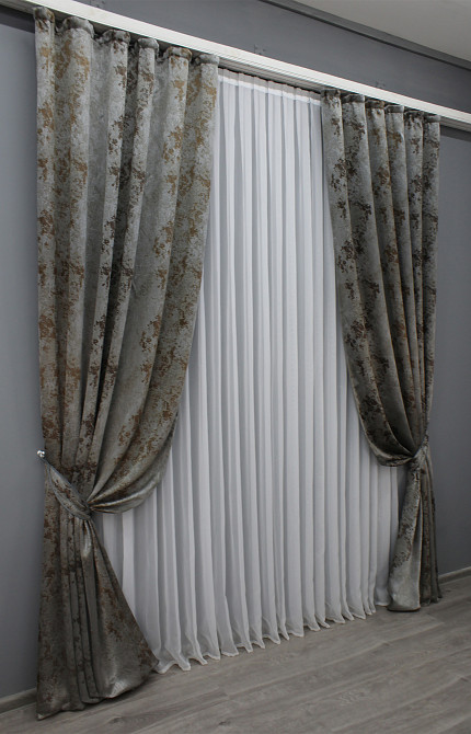 Комплект готовых штор VR-Textil Мрамор Al-7 № 1467ш Серый с коричневым 150х290 см 2 шт (33-0329) Киев - изображение 3