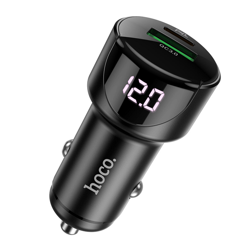 Автомобільний зарядний пристрій HOCO Z42 Light road dual port digital display PD20W+QC3.0 car charger Black Киев - изображение 2