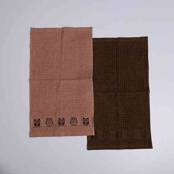 Набор кухонных махровых полотенец 2шт GM Textile 30x50см, 30x50см Совы 400г/м2 (Бежевый/Коричневый) Сумы
