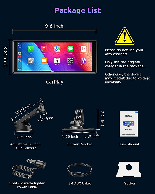 Автомобільний екран ESSGOO 10,26" монітор з CarPlay та Android Auto, дисплей з голосовим помічником, AUX, FM Карплей Київ - фото 8