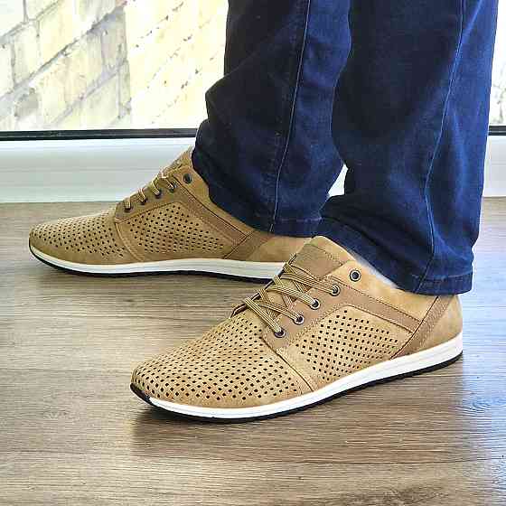 Мужские Мокасины Летние Бежевые Туфли Сеточка Коричневые Светлые (размеры: 40,41,42,43,44,45) - 201-4 Днепр