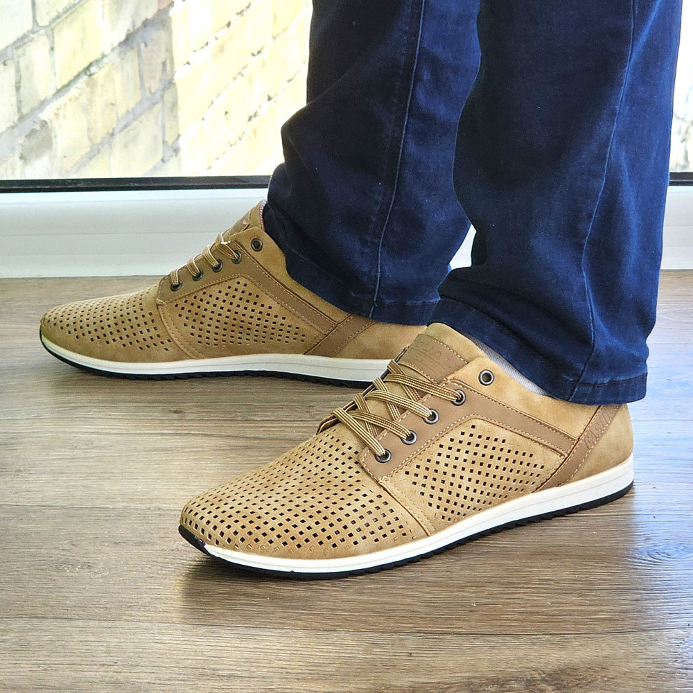 Чоловічі мокасини Літні Бежеві Туфлі Сіточка Коричневі Світлі (розміри: 40,41,42,43,44,45) - 201-4 Дніпро - фото 3