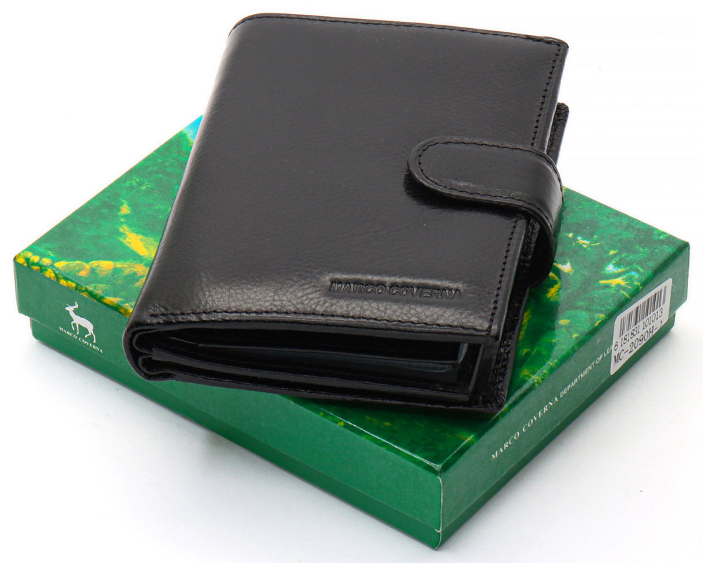 Чорне чоловіче портмоне з натуральної шкіри з відділенням під автодокументи Marco Coverna MC-2090H-1 Київ - фото 2