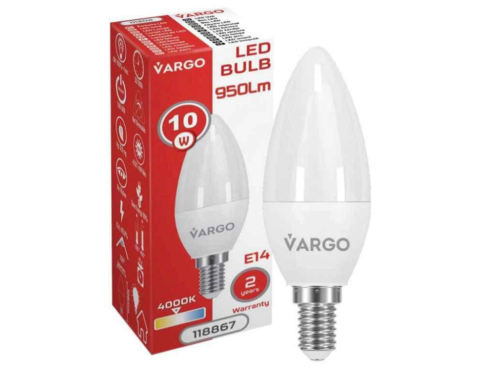Лампа світлодіодна 10W E14 C37 4000K 220V (V-118867) ТМ VARGO Київ - фото 1