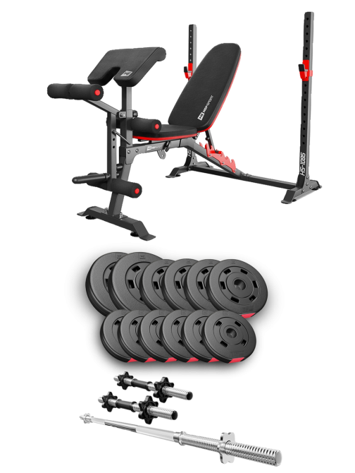 Набір Hop-Sport Premium 38кг з лавою HS-1095, штангою та гантелями Київ - фото 1