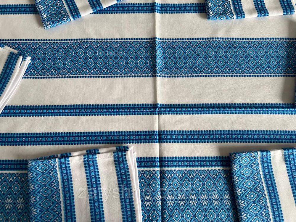 Голубая  вышитая скатерть с салфетками на хлопке Киев - изображение 6