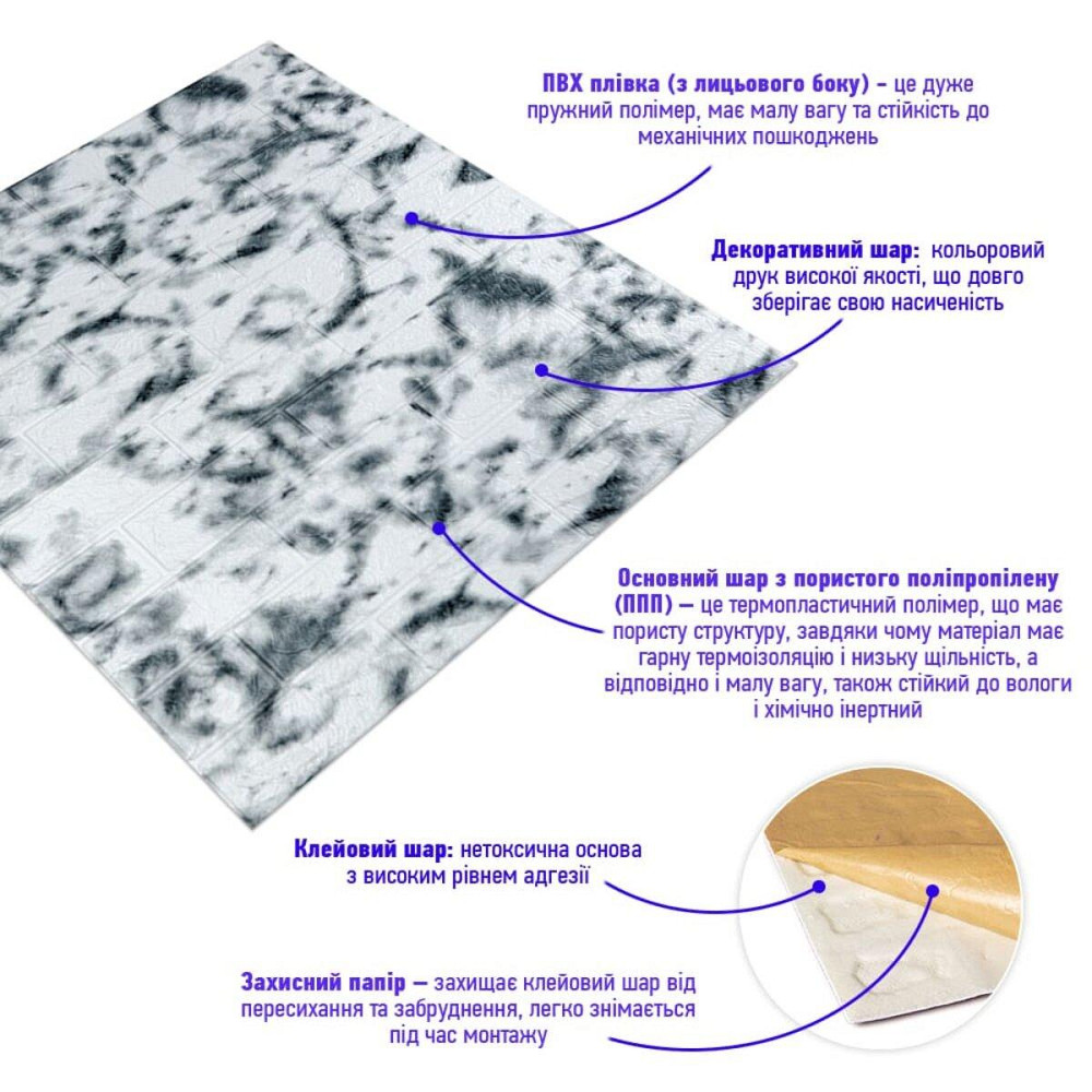 Панель стеновая 3D 700х770х3мм Мрамор SW-00001995 Днепр - изображение 2