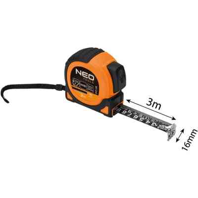 Рулетка Neo Tools Super Black, 3мx16мм, с фиксатором сматывания, магнит (67-241) Винница