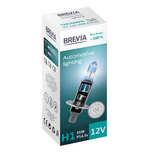 Галогенова лампа Brevia H1 12V 55W P14.5s Max Power +100% CP Львів
