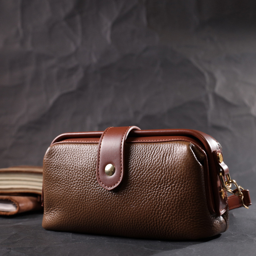 Красивый клатч с интересной защелкой из натуральной кожи Vintage 22425 Коричневый Киев - изображение 9
