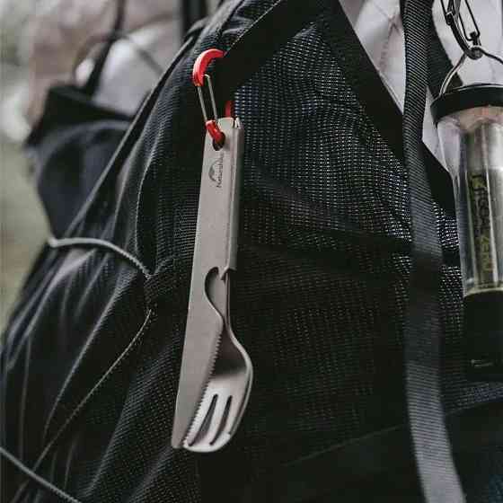 Набір столових приладів (ложка, виделка, ніж) з титану Naturehike CNH22CJ017, сірий з мішечком Київ