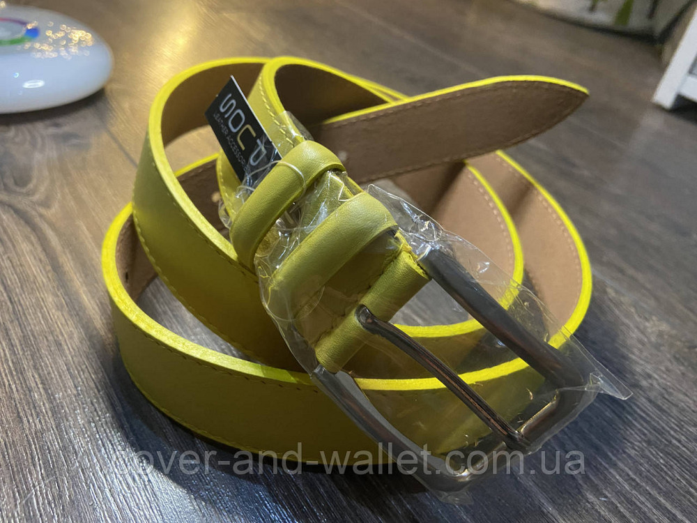 Стильний жіночий ремінь жовтого кольору з натуральної шкіри 35мм PS Leather Київ - фото 4