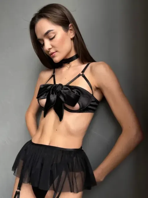 Жіночий комплект жіночий з бантом,гартерами та спідничкою (розмір М, колір чорний) Київ - фото 2