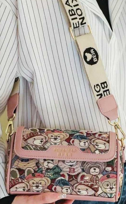 Сумка кросс-боди небольшая через плечо с мишками (Розовая) Харьков - изображение 3