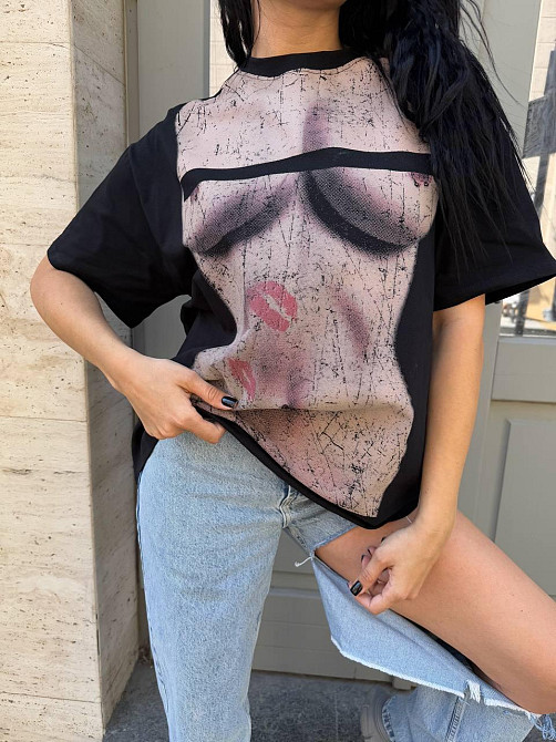 Женская стильная оверсайз футболка с накатом турецкий кулир Одесса - изображение 5