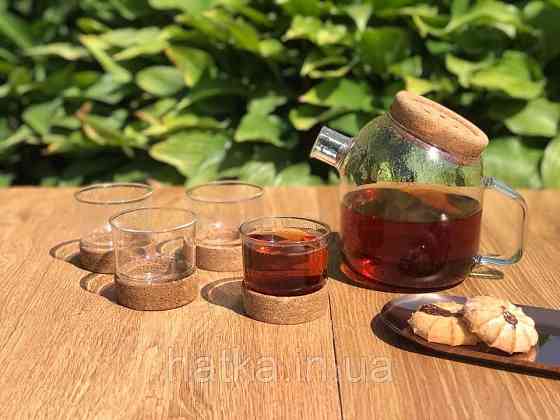 Набір чашок для чаю Olens "Button" 4 шт 125 мл скляна чашка з корковою вставкою Київ