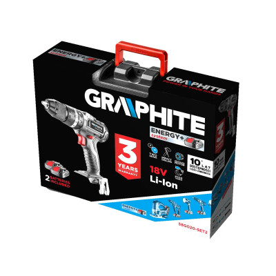 Шуруповерт Graphite Energy+ 18V бесщеточный 2х2Ah, 58Нм, 0-500·0-1700об/мин, кейс (58G020-SET2) Винница - изображение 3