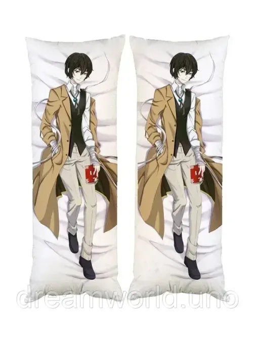 Подушка дакимакура Дадзай Осаму Bungou Stray Dogs декоративная ростовая подушка для обнимания двусторонняя 30х60 Харьков - изображение 1