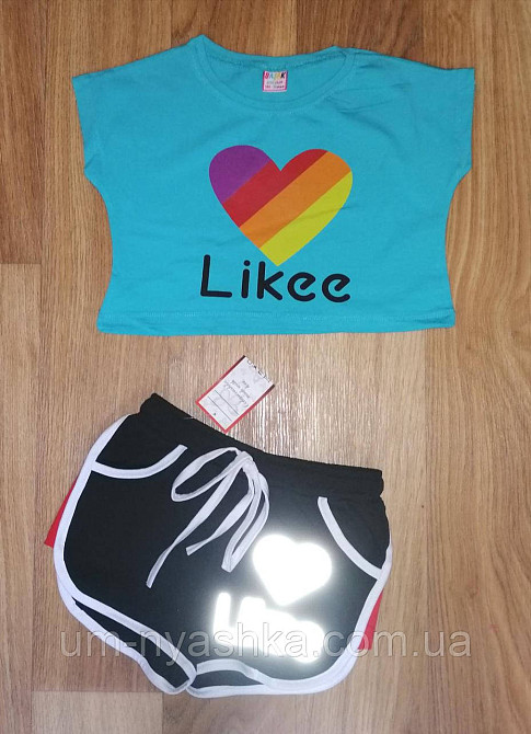 Костюм лайки топ и шорты светоотражающие подростковый голубой костюм Likee 146-152 Кривой Рог - изображение 2