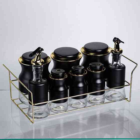 Набір для спецій і рідких текстур на металевій підставці чорний HP-1359 Коломыя