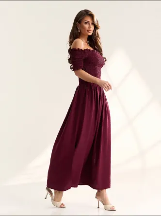 Платье макси с открытыми плечами лен-котон с открытыми плечами Одесса