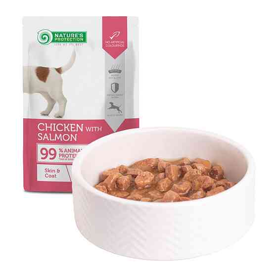 Nature’s Protection Adult Skin&Coat Chicken with Salmon Вологий корм для собак для здорової шкіри та шерсті з куркою і лососем, 100 г Київ