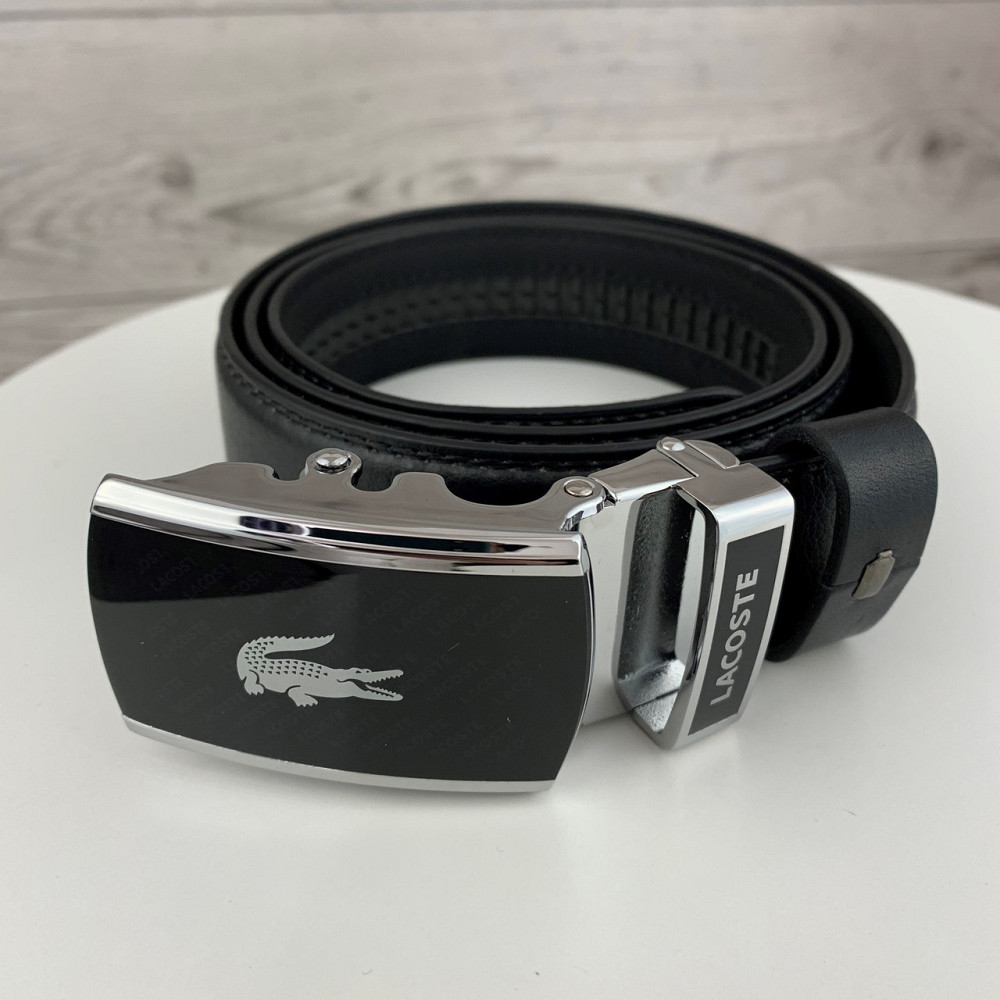 Чоловічий ремінь Lacoste на джинси, шкіряний пояс Лакоста з натуральної шкіри в коробці, чорнийMasterSem Київ - фото 6